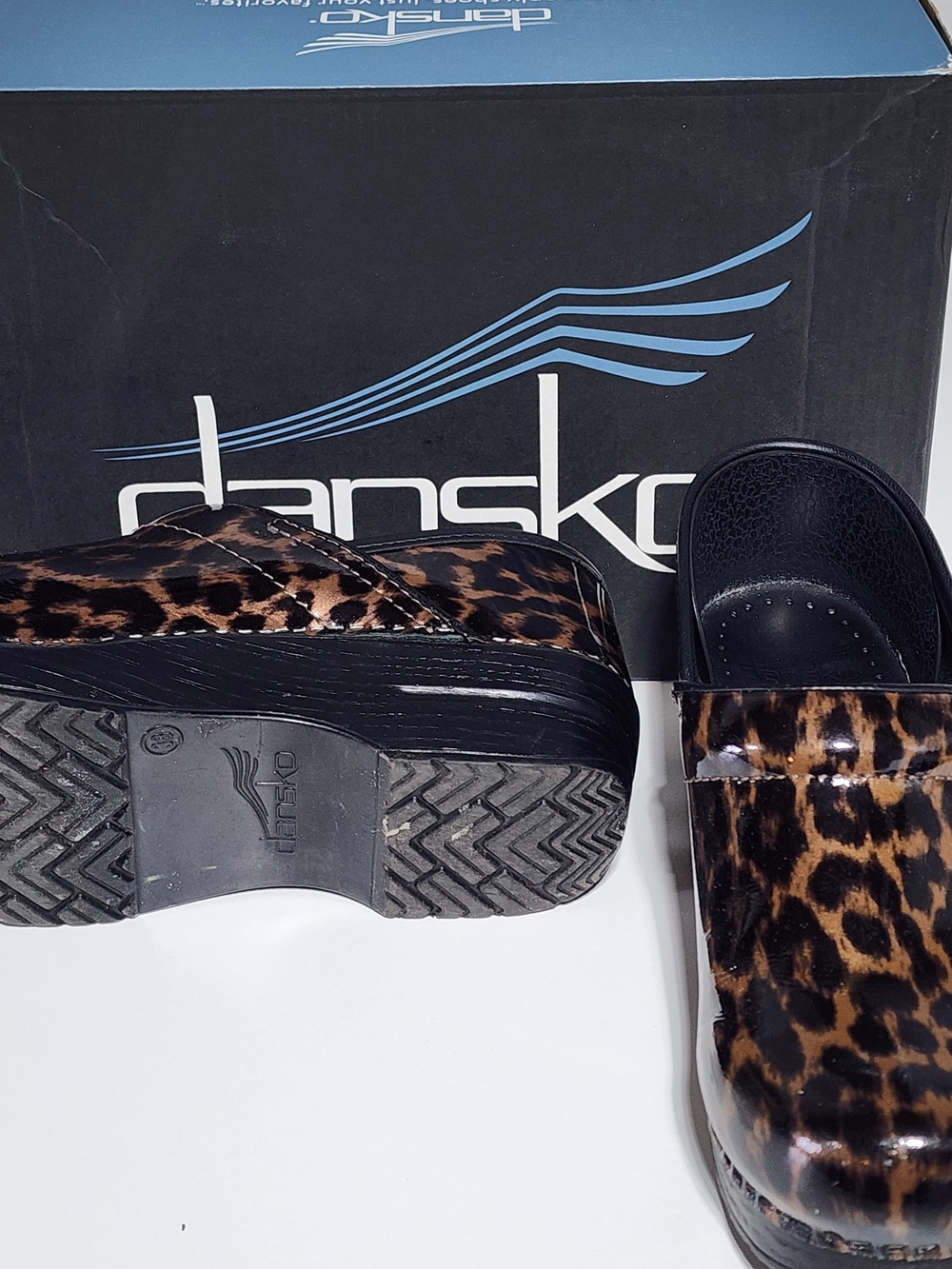 Dansko Leopard Patent Clogs - Brown/Black . Only Worn A Few Times.